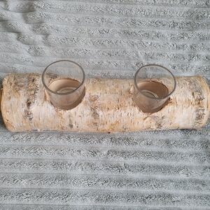 Rustic Birch Log Candle Holder
